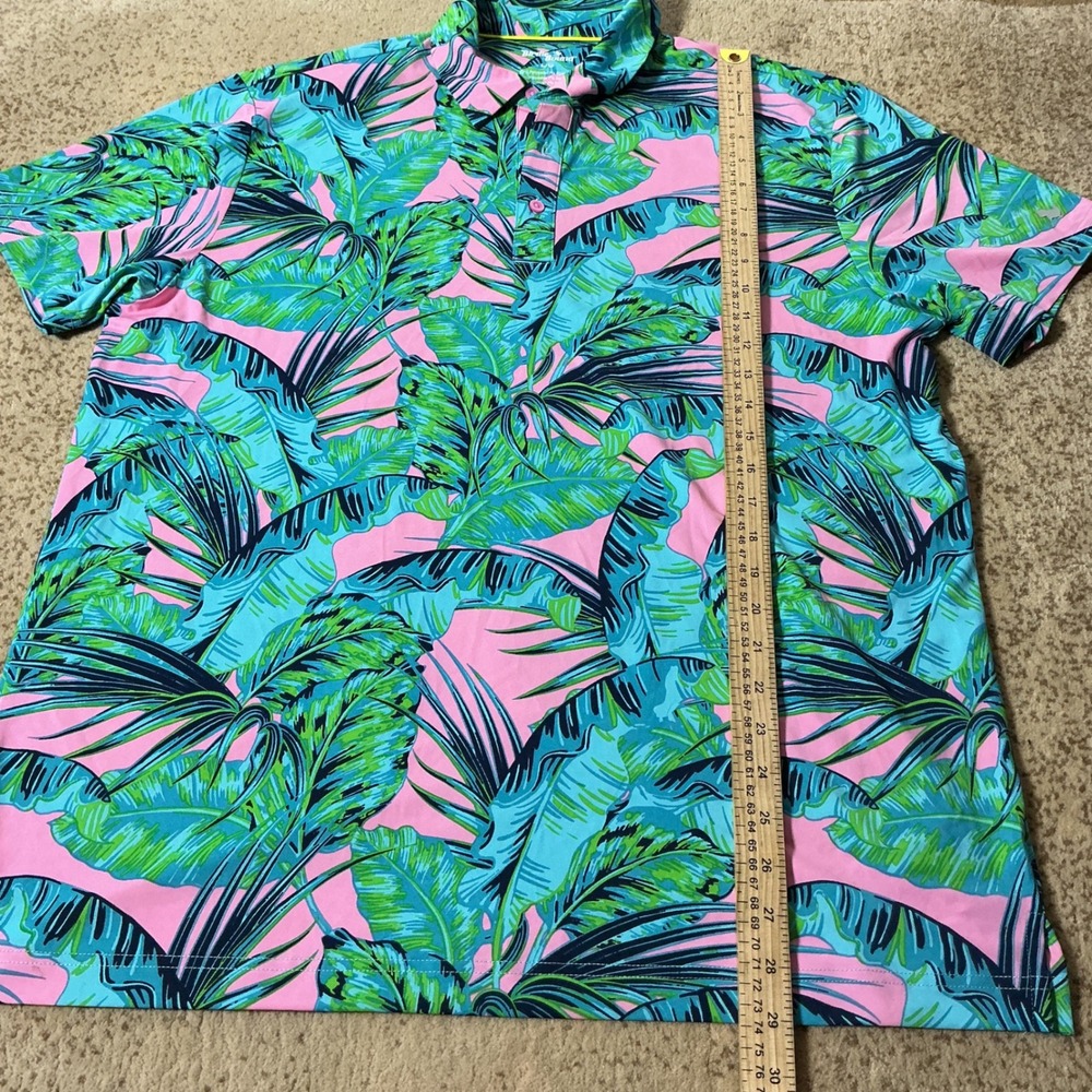 Birdie Bound Mens Performance Tropical Palm Leaf Golf Polo Pink L24BIT3516-80 - Picture 2 of 7